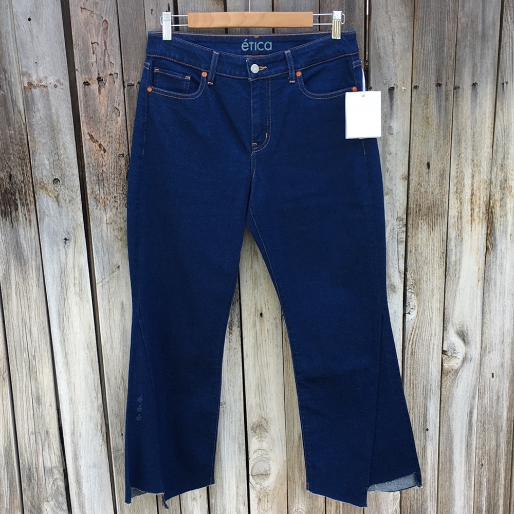 NWT Etica Micky Asymmetrical Hem Jean Blue 29